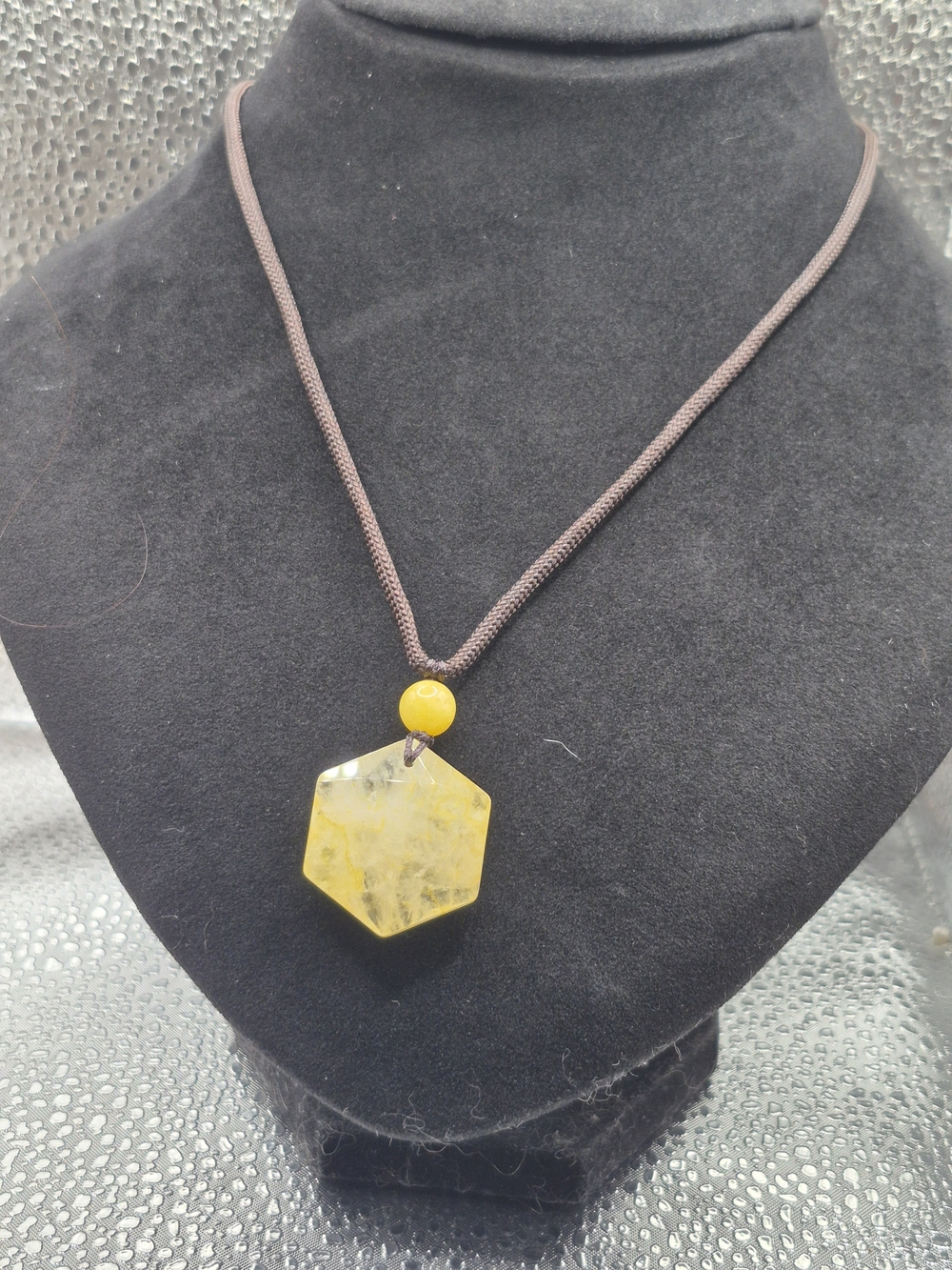 Genuine Octagon Cut Citrine On Handcrafted Brown Braided Rope Necklace